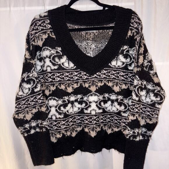 Anthropologie Slouchy V-Neck Distressed Sweater Oversized Soft Cozy SMALL - Picture 1 of 10